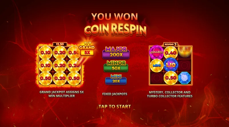 Blazing Coins Deluxe monētas atkārtots grieziens