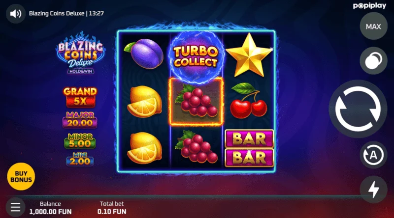 Blazing Coins Deluxe spēles ekrāns